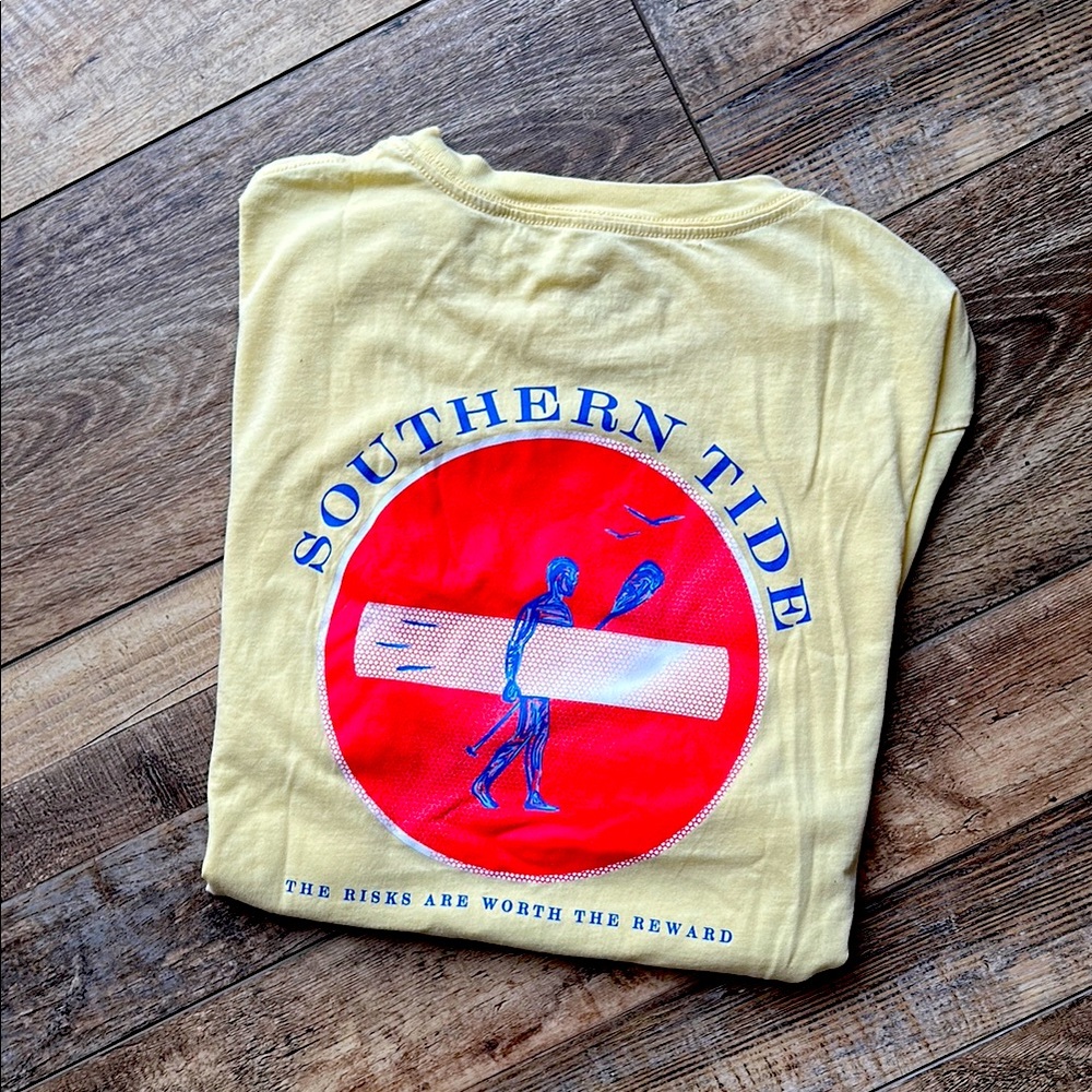 Southern Tide Yellow Pocket Tee with Red Graphic on back